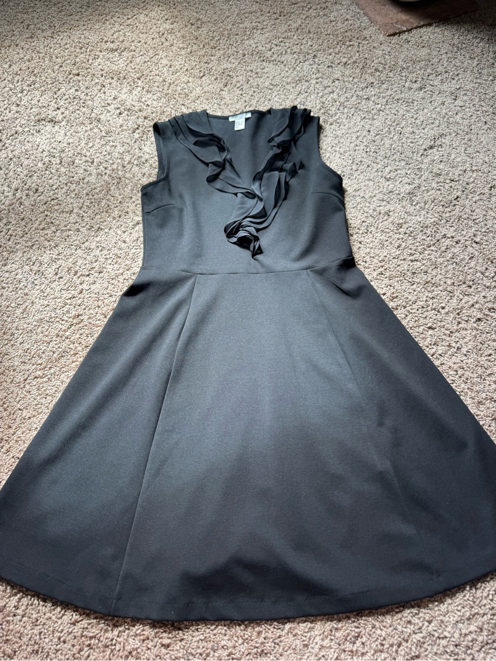 H&M Black Sleeveless A-Line Dress with Ruffle V-Neck